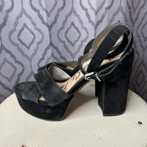Sam Edelman Mara Velvet Platform Sandal Size 8 Heel Suede - Picture 7 of 11